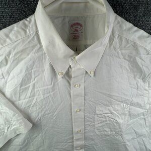 Brooks Brothers Cotton Button Up Shirt Short Sleeve Men White 17.5 Regular Fit